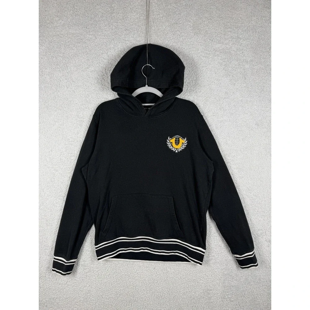 True Religion Mens Collegiate Pullover Hoodie Size M Black‎ Chenille Logo Patch
